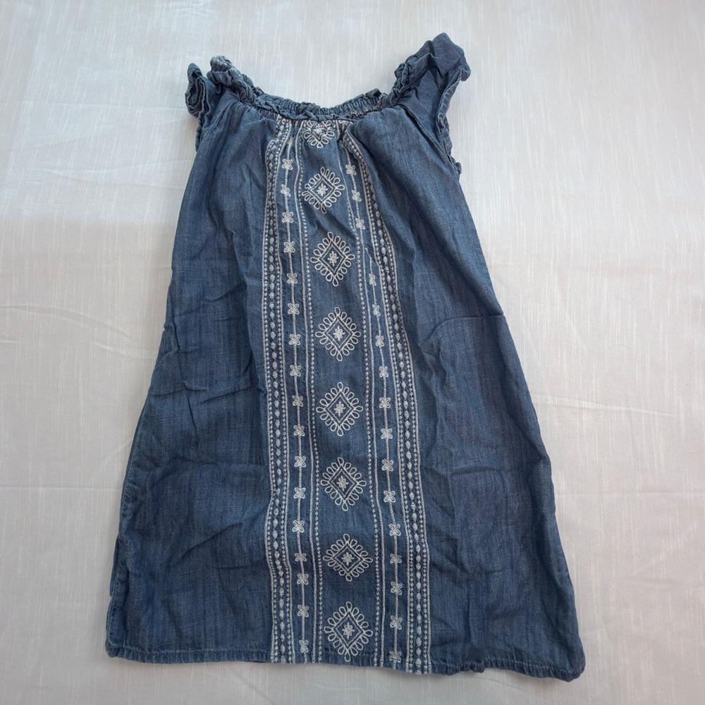 Old Navy Chambray Dress Kids Size XS 5 Blue Excellent Embroidered Boho Cotton